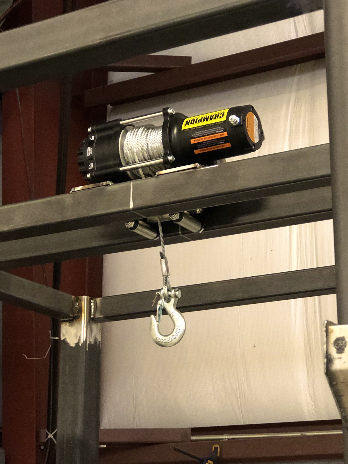 wench on drop test fixture 8.24.20 steel frame with winch for doing drop tests