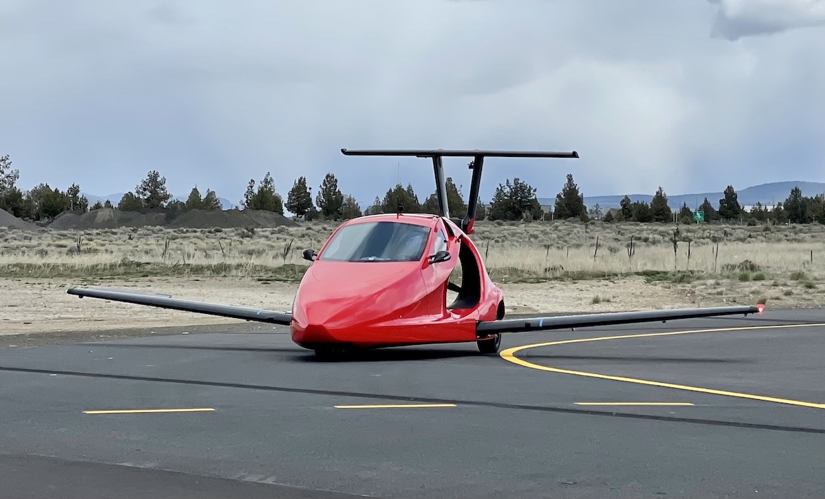 switchblade flying car on the runway